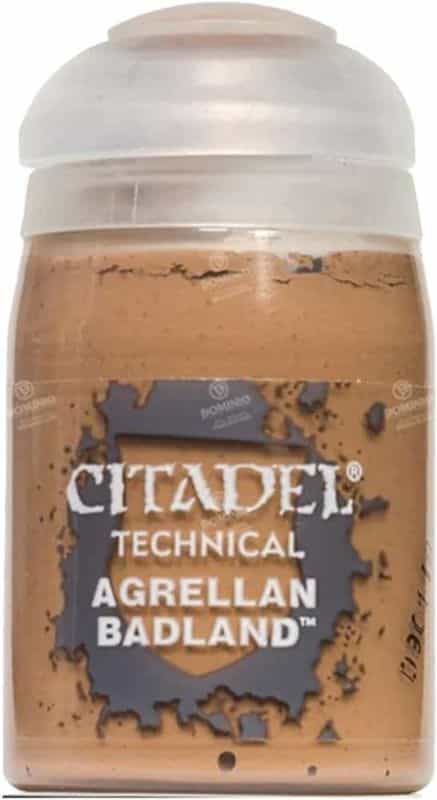 Miniature Basing Materials for Model Hobby Projects (Tips and Review) - best basing material for miniatures and models - Citadel Texture Paint pot with agrellan badland