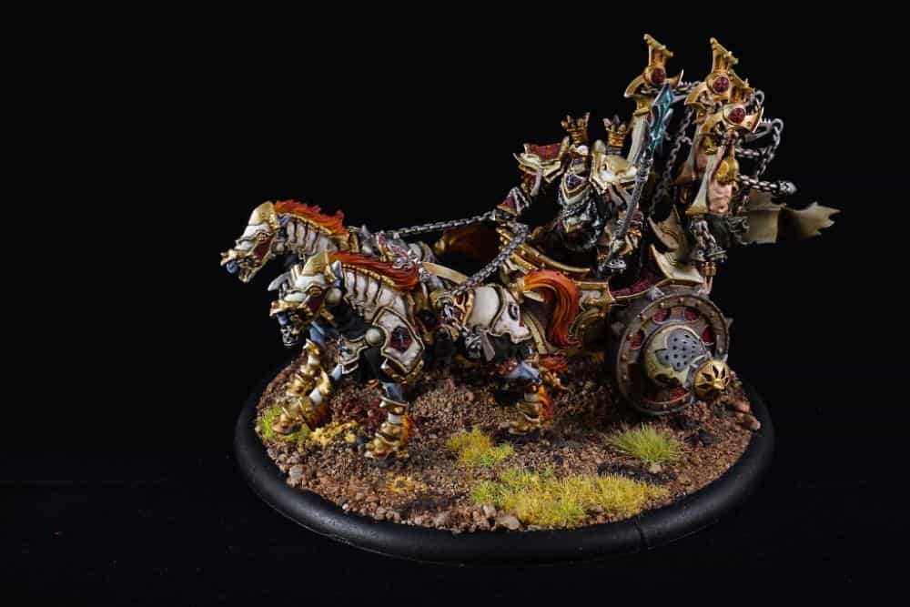 Miniature Basing Materials for Model Hobby Projects (Tips and Review) - best basing material for miniatures and models - strategically placed tufts on Menoth warmachine model