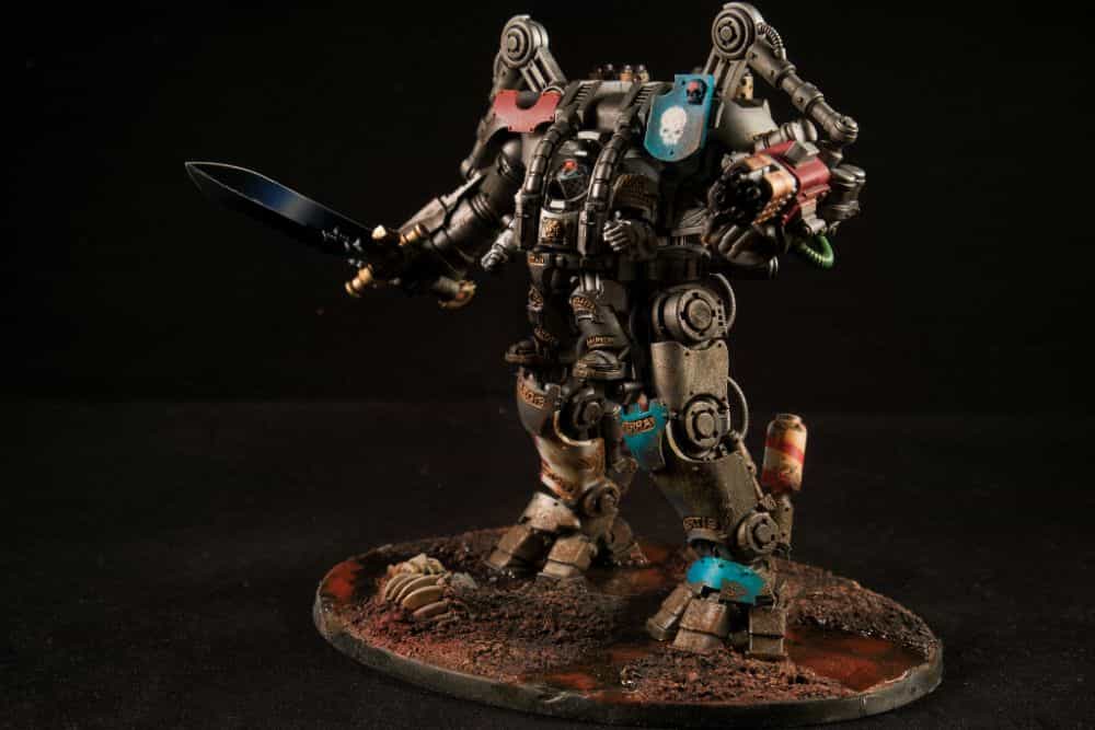 Miniature Basing Materials for Model Hobby Projects (Tips and Review) - best basing material for miniatures and models - warhammer grey knight dreadknight with realistic water effects and mud on the base