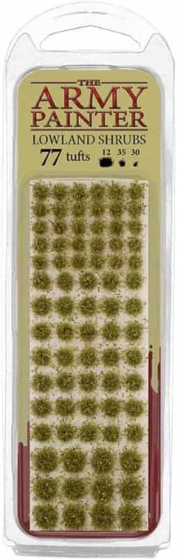 Miniature Basing Materials for Model Hobby Projects (Tips and Review) - best basing material for miniatures and models - Army Painter brand lowland shrubs example in blister pack