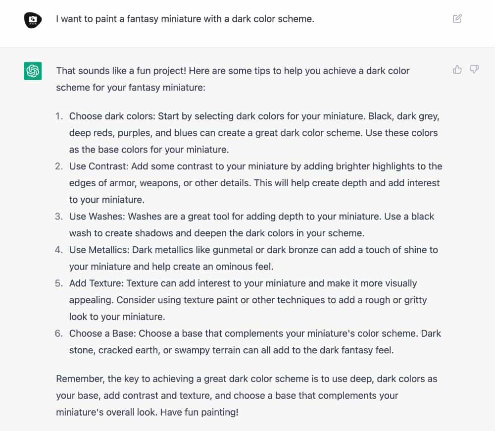 ChatGPT screenshot showing how to prompt art ideas