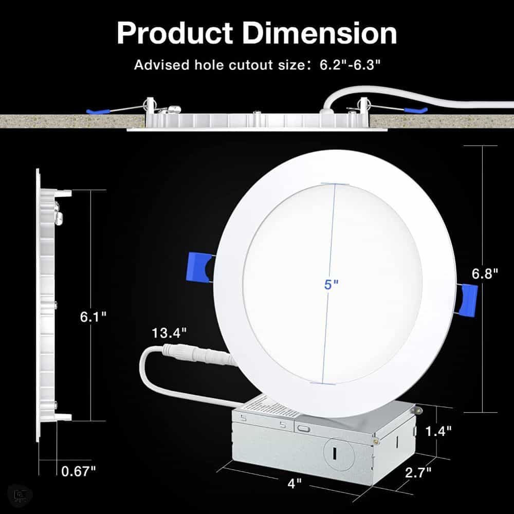 best smart LED recessed lights - smart recessed lighting - Product dimension schematic for installation