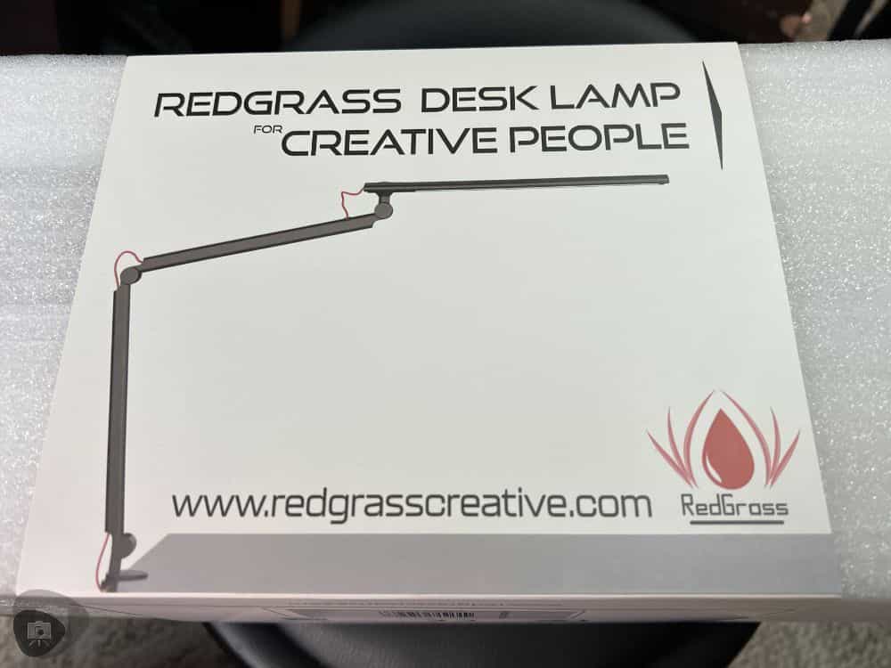 Redgrass games desk lamp review, redgrass games lamp review for painting miniatures, models, and art - Lamp box cover art with product image