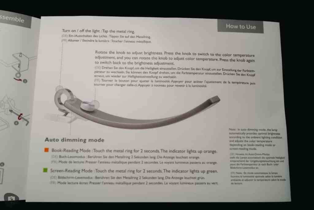 benq desk lamp review - BenQ lamp review - Benq Lamp for painting miniatures - Inside manual showing auto dimming modes for the lamp