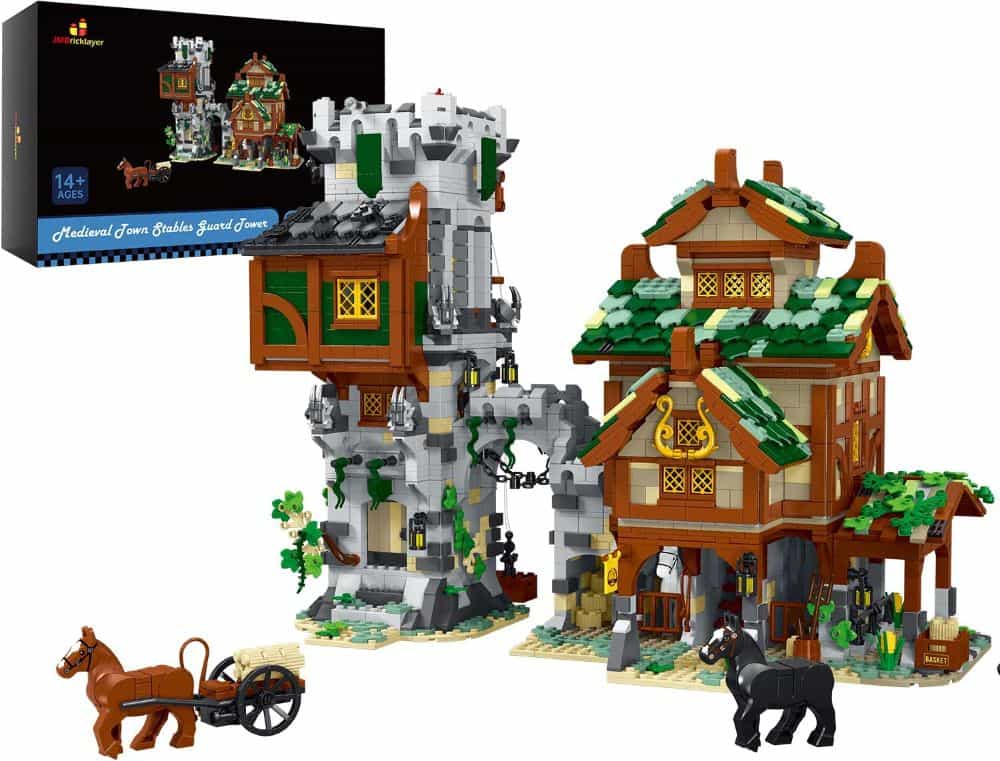 JMBricklayer Botanical Garden Plastic Brick Set (Review) - JMBricklayer construction lego brick review - Medieval Set with stables and guard tower model brick building set