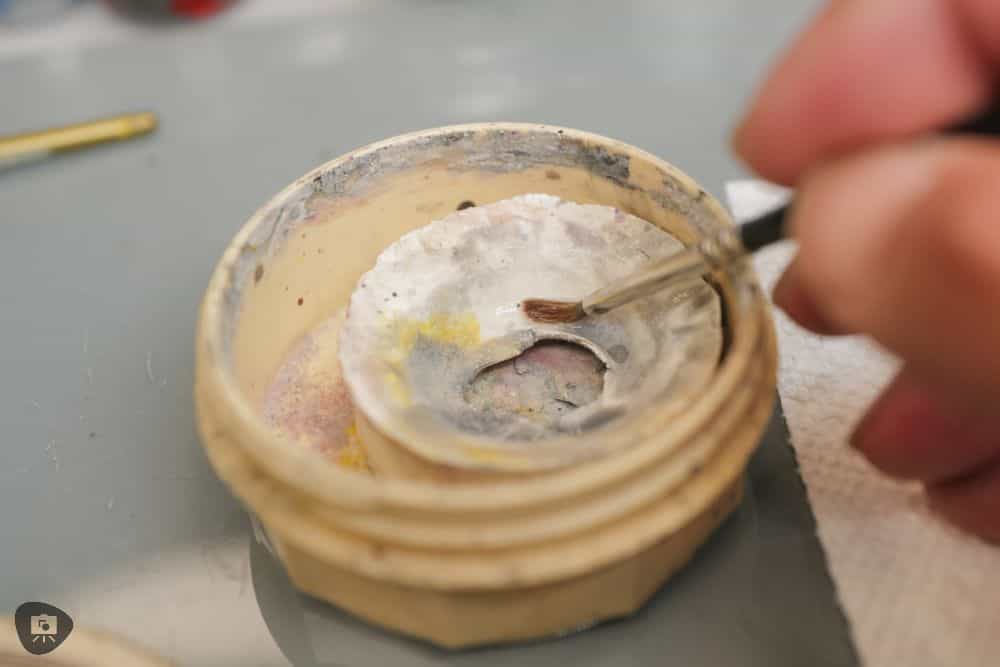 Miniature Paint Brush Care Tutorial - how to care for brushes for miniature painting - Using brush soap to clean my brush Master's brush soap close up