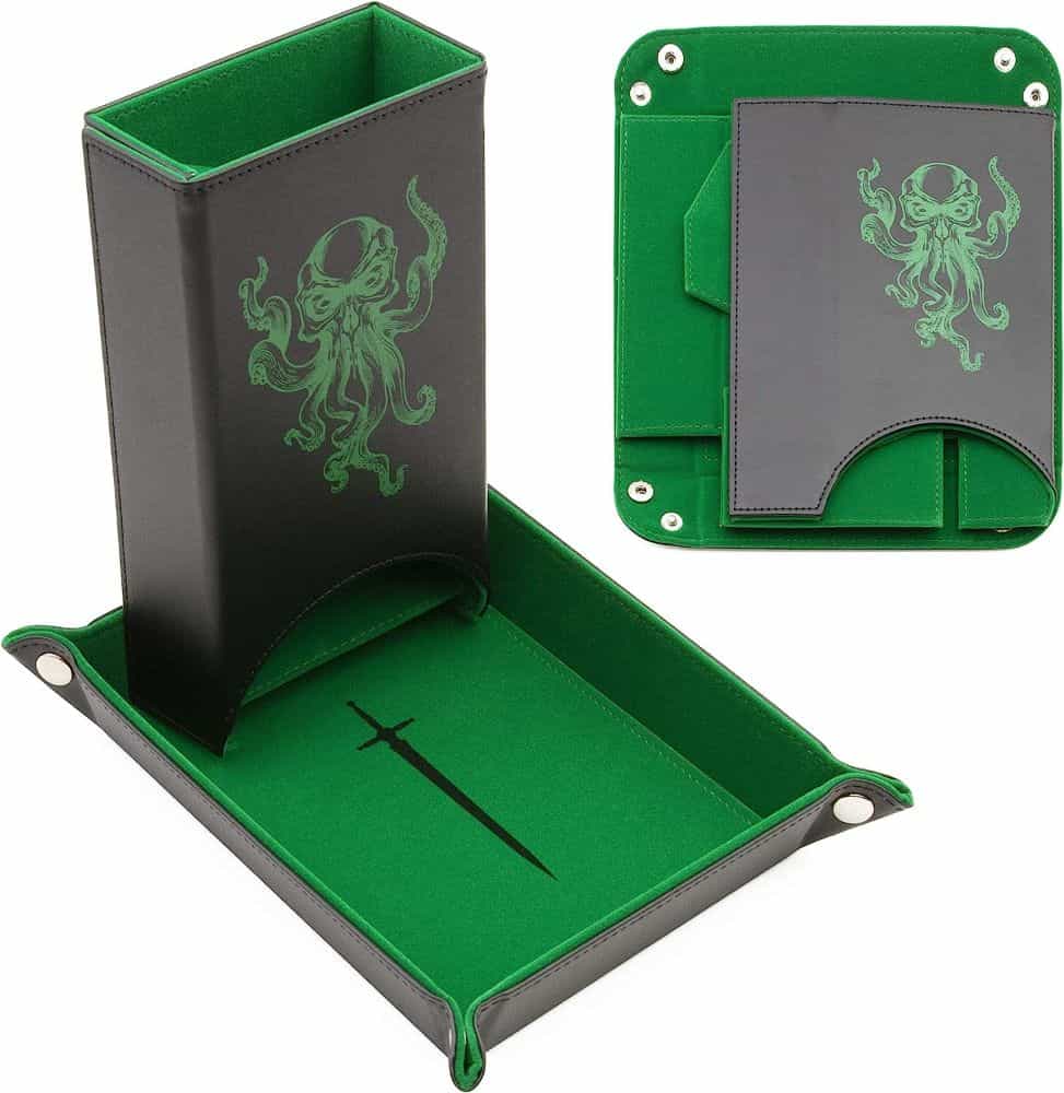 SMONEX Dice Tower Review - Folding dice tower from Forged Gaming Co. velvet lined green