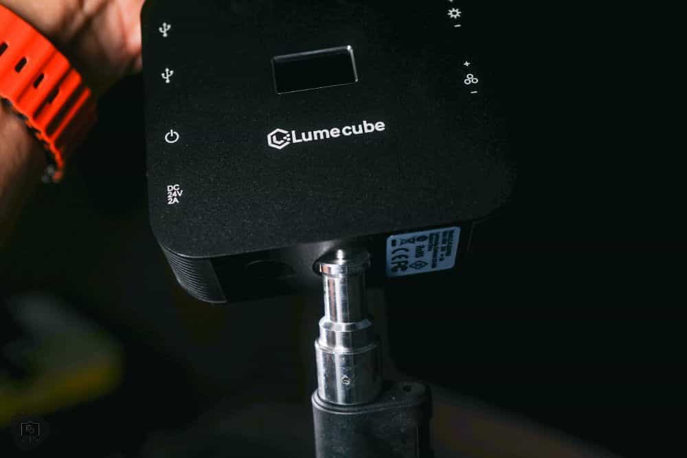 Lume Cube Flex Light Pro: A Review for Hobbyists and Creatives - inserting the light control unit into the light stand tripod