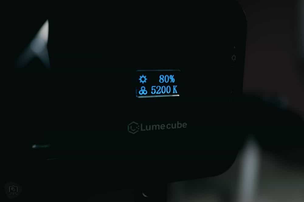 Lume Cube Flex Light Pro: A Review for Hobbyists and Creatives - blue LED panel unit lit up and showing display