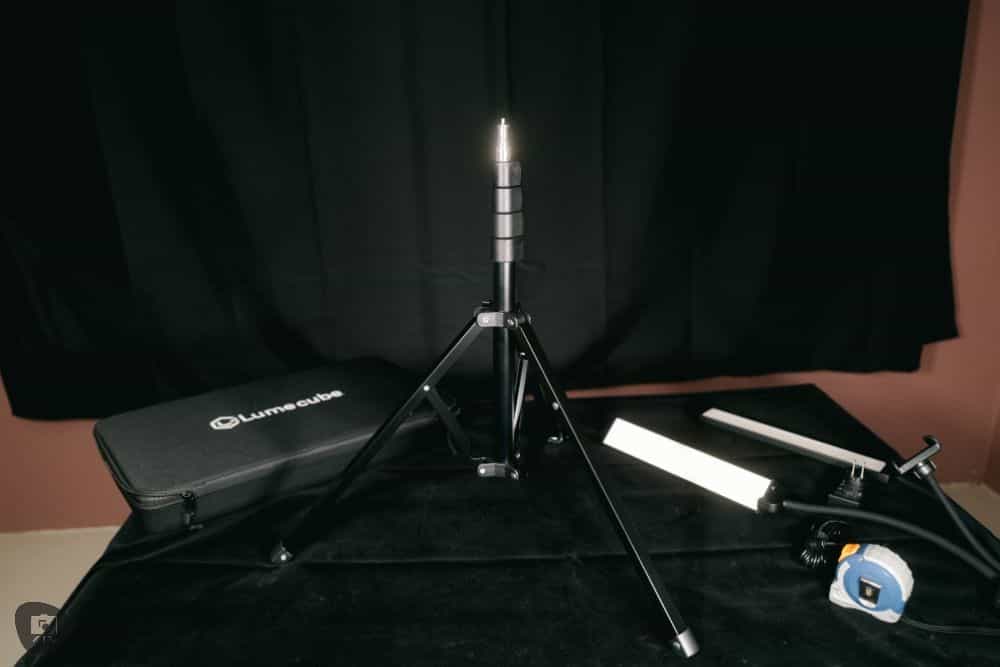 Lume Cube Flex Light Pro: A Review for Hobbyists and Creatives - Each component laid out on the table, stand, light system, cable, and carry case
