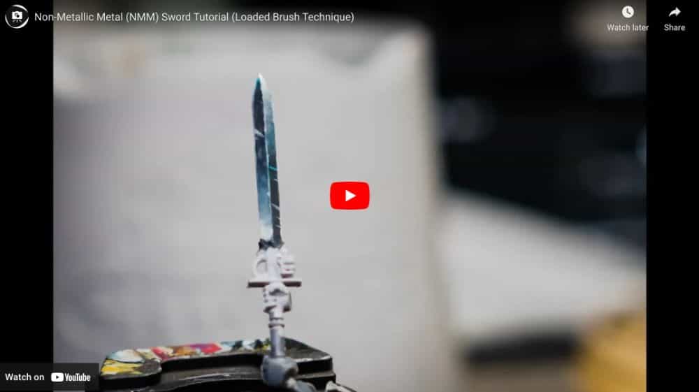 How to use loaded brush blending in an advaned miniature painting technique - blending model paint via NMM style on a power sword