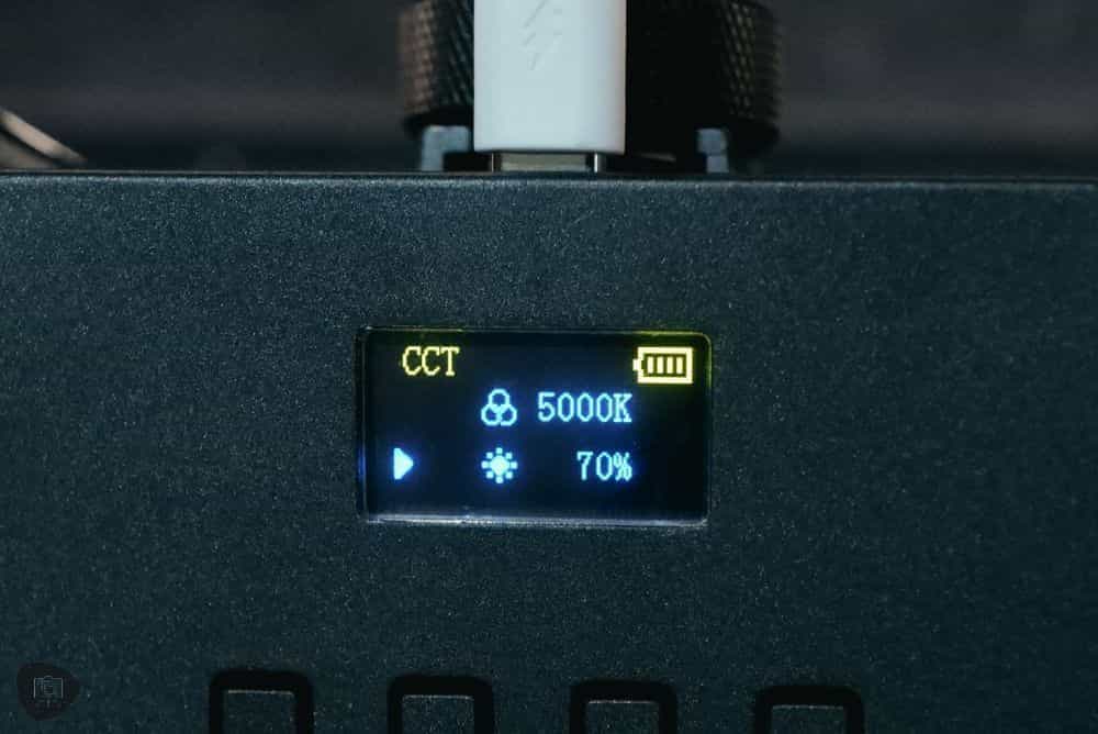 close up of the control panel LED display on the back of the ring light