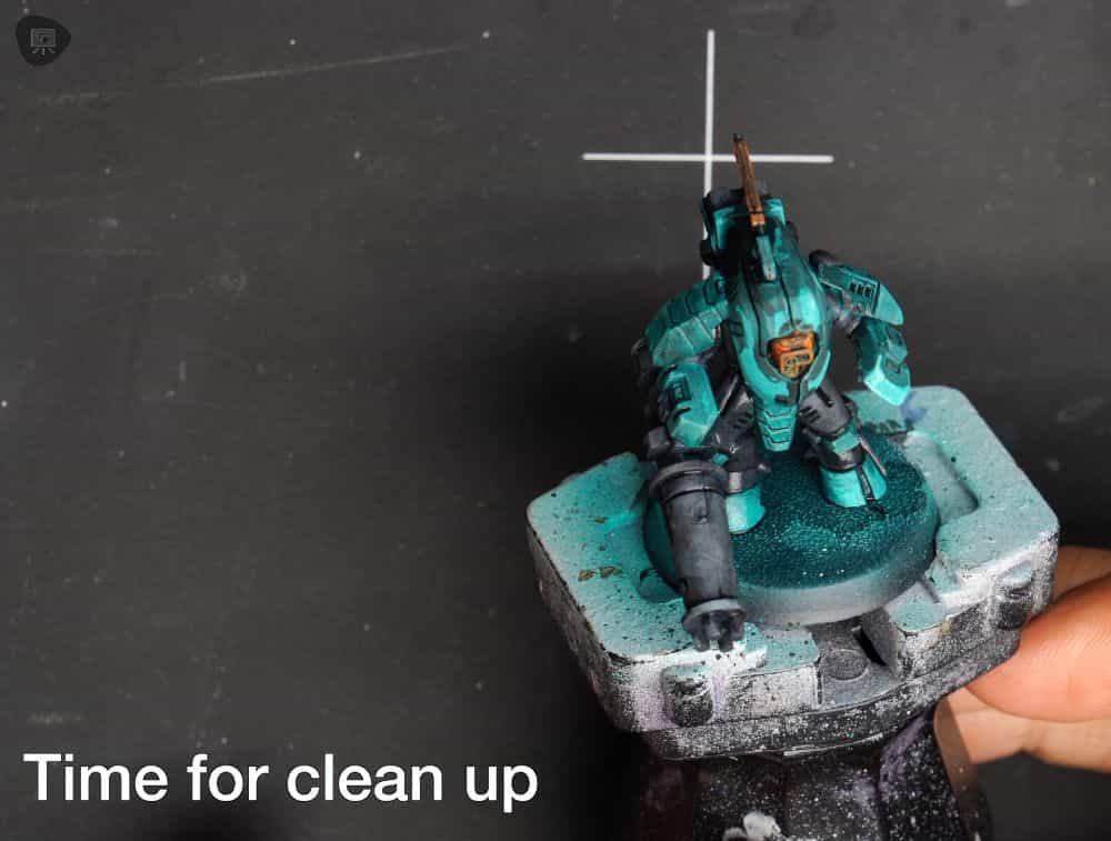 How to Shade Panel Lines and Recesses with Watercolor (Fast and Simple) - time for clean up photo of dried watercolor paint on model