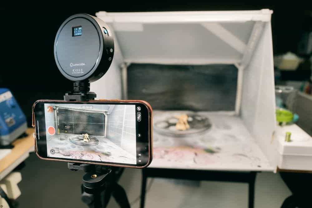 Lume Cube Mobile Creator Kit 2.0 review - the kit setup by my airbrush spray booth