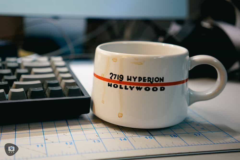 Coffee mug on my office desk at home