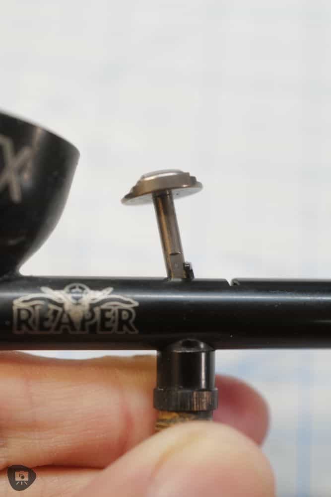 Reaper Vex airbrush review - close up of the high roller trigger for the Reaper Vex airbrush
