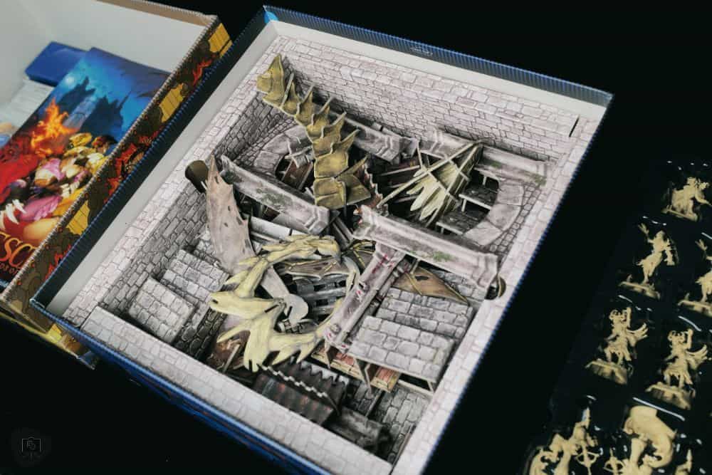 Descent Legends of the Dark Board Game with Miniatures - All the cardstock 3D terrain fits inside the box