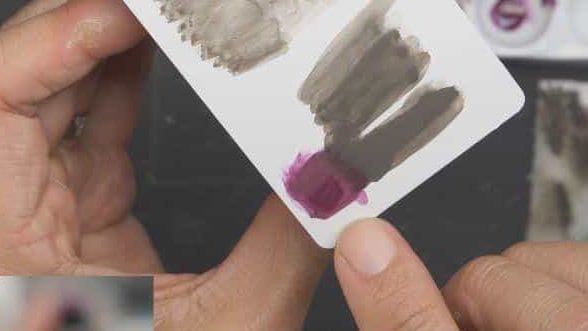 How to blend paint on miniatures (layering technique) - blended paint transition overlapping the first two colors on the flat white card