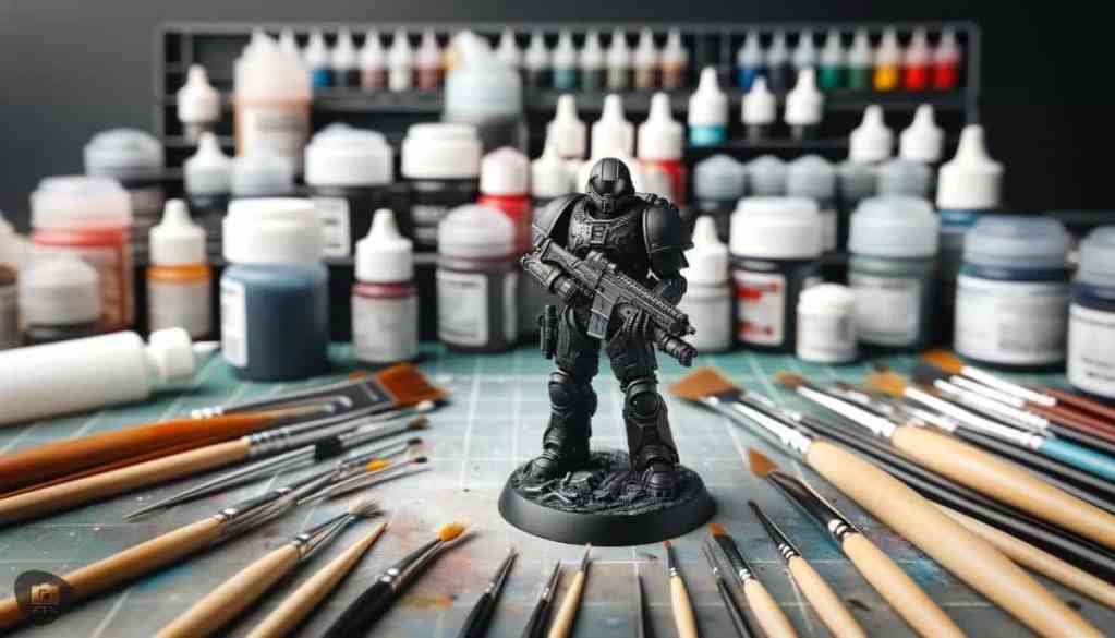 Exhausted by Your Hobbies? Hobby life burnout a journal passage - a black painted miniature surrounded by paint brushes in an imposing stance