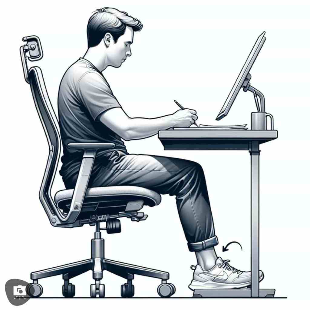 An artist seated at an ergonomic desk setup, focused on detailed work, illustrating the importance of posture in hobby activities