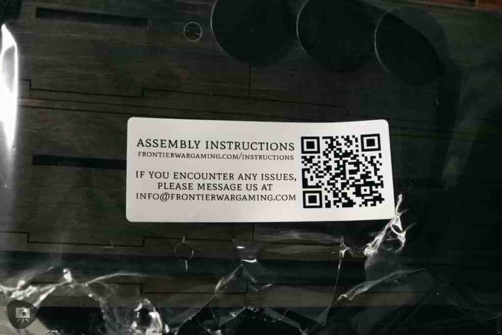 Frontier Wargaming The Hobby Deck Review - portable hobby workstation - the assembly instructions with contact for QR code