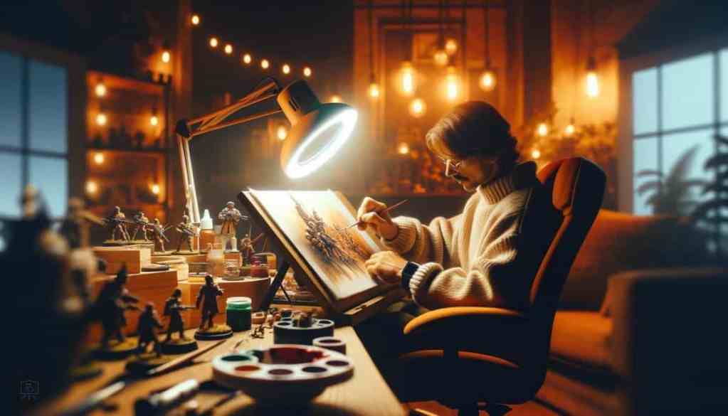 A selection of ergonomic miniature painting tools displayed on a workspace, highlighting brushes with padded grips and precision crafting tools