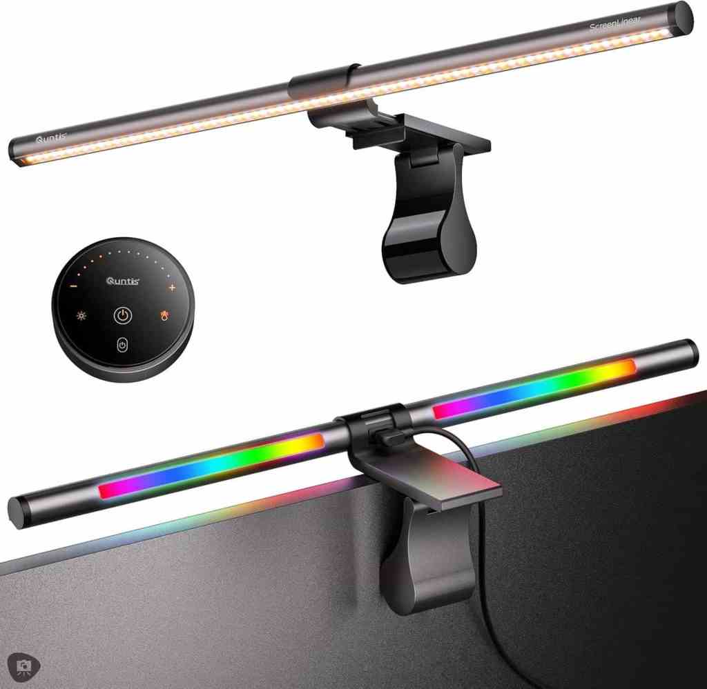 Quntis RGB Light Bar and remote control with dual lighting.