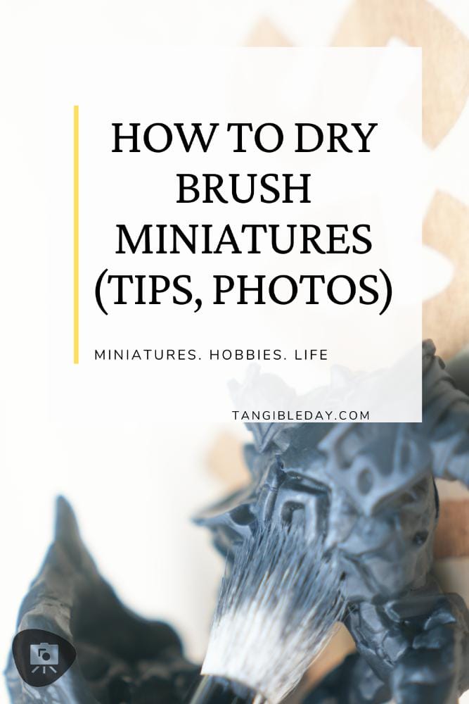 Step-by-step dry brushing tutorial on a textured miniature surface showing highlight buildup and edge definition.