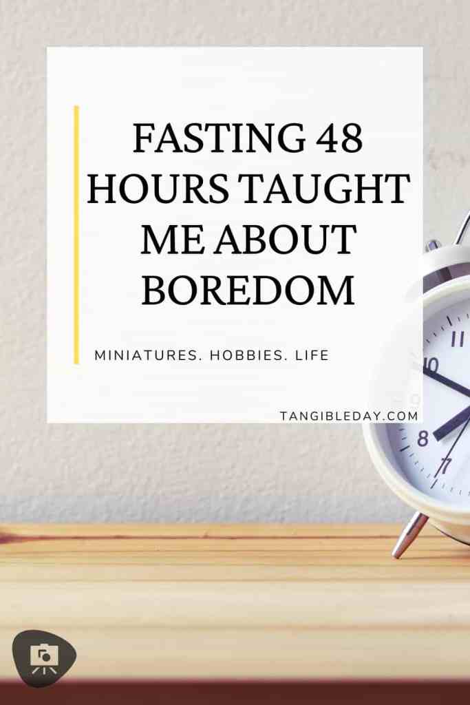 Banner image vertical showing blog title: 'Fasting 48 hours taught me about boredom,' with clock image.