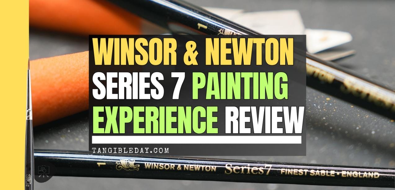 Winsor & Newton Series 7 Painting Experience Review - Black brush with fine sable bristles on a dark workspace.
